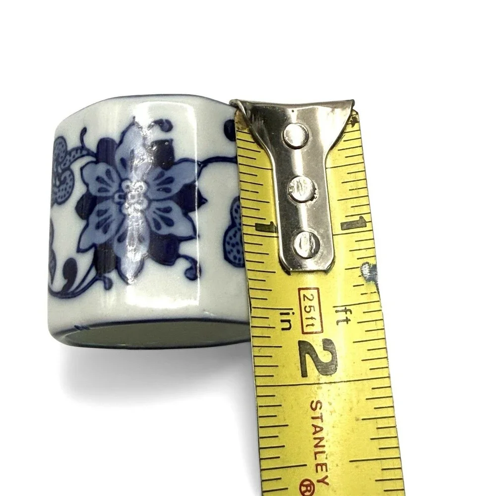Pier 1 Imports Set of 4 Porcelain Napkin Holders Blue & White Chinoiserie NOS
